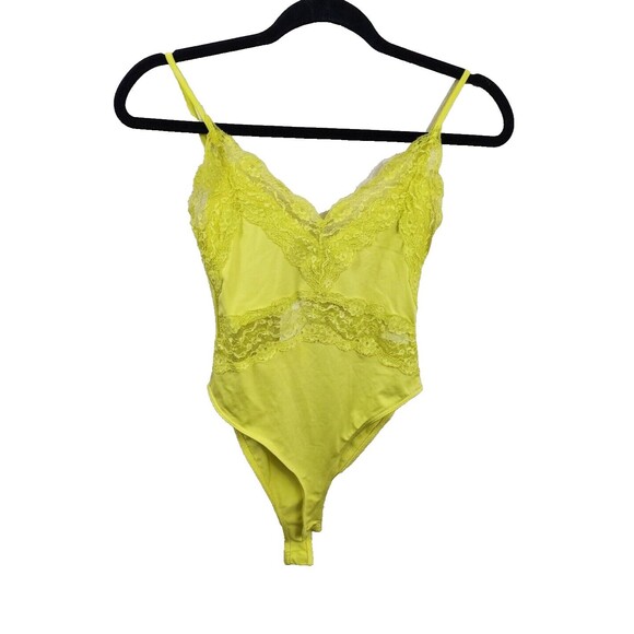 Nwt Zara Womens S Lace Trim Neon Yellow Bodysuit With Snap Closure - Picture 1 of 7